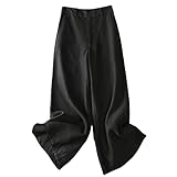 Pantalones de algodón sólido de lino y pierna ancha para mujer, cintura alta, bolsillo con botones, pantalones hasta el tobillo, Negro, XL