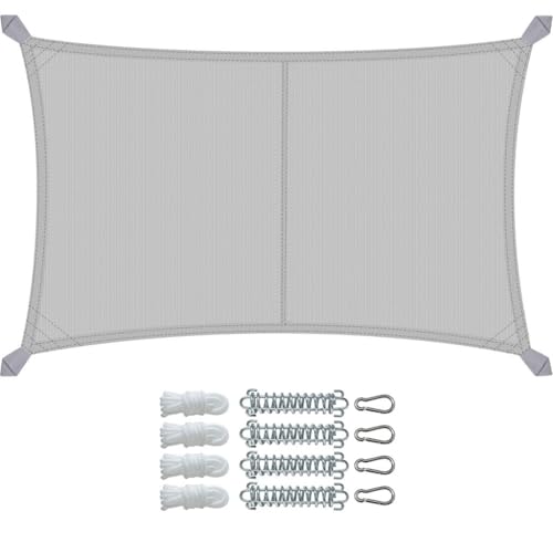 VOUNOT® Toldo Vela de Sombra Rectangular 3 x 5 m, Toldo Parasol Terraza Impermeable con Kit de Montaje, Gris Claro