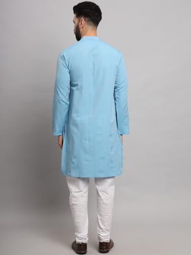 Image of LATEST CHIKAN Men's Cotton Regular Striped Knee Lenght Kurta Full Sleeves - Casual Ethnic Wear