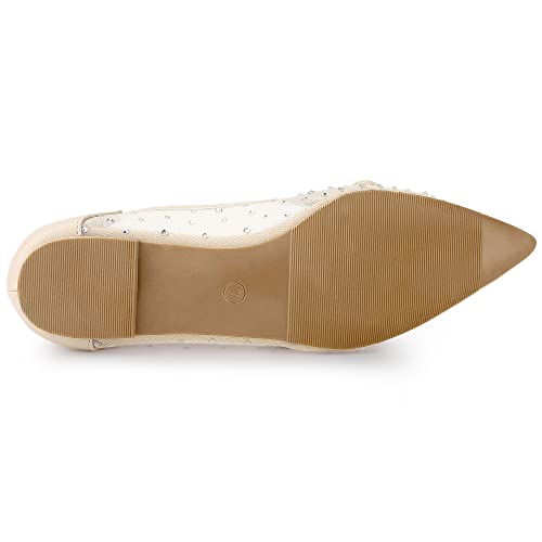 Allegra K Women's Pointed Toe Bow Rhinestone Mesh Beige Ballerina Flats 8.5 M Us #TOP5