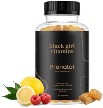 Black Girl Vitamins – Prenatal Gummies for Women, Vitamin with Folate and Choline, for Bone Health Support, Gluten-Free, (Raspberry-Lemonade), 60ct