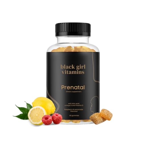 Black Girl Vitamins - Prenatal Gummies for Women Vitamin with Folate for Bone Health Support Gluten-Free (Raspberry-Lemonade) 60ct
