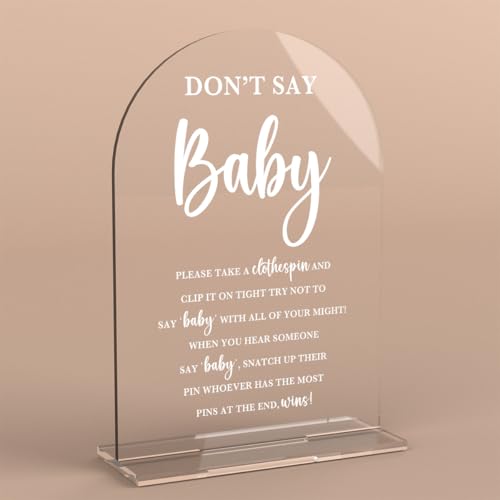 Baby in Bloom Shower Decorations Baby Shower Sign Newborn Gifts Dont Say Game Signs Modern Calligraphy Arched Acrylic Table Top Signs With Stand for Birthday Party Decorations (Clear)