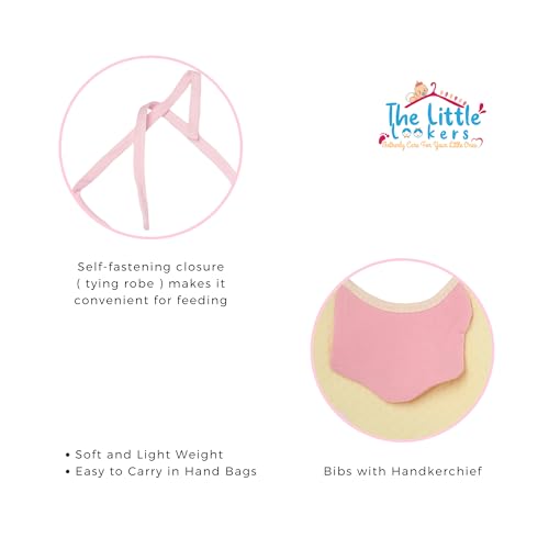 THE LITTLE LOOKERS Strawberry Shaped Baby Bibs with Handkerchief & Tying Robes | Soft Cotton Fabric with PVC on Back | Double Layered for Quick Absorption & Fast Drying (Pack of 6)