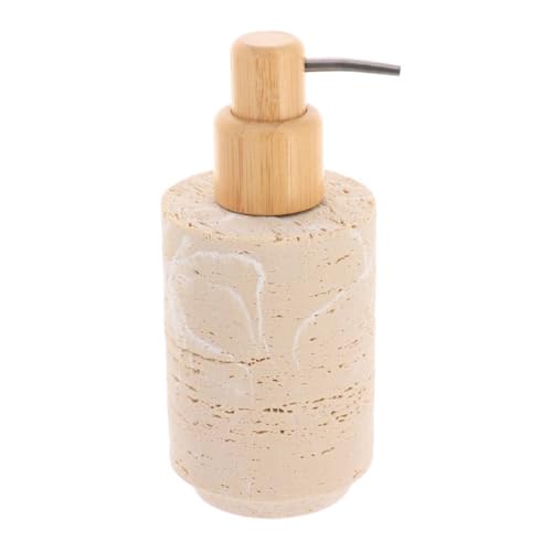 Tendance - Distributeur à Savon en Polyrésine et Bambou 250ml Façon Travertin - Travertin - Salle de Bain - Accessoire Salle de Bain à Poser