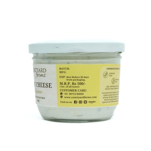 Courtyard Farms Goat Cheese Chives | Chevre | Aravalli grazed Goat milk | Glass Jar packaging | 200g