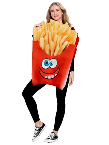 JUST FOR PARTY Disfarce unissexo de batatas fritas para adultos, fantasia divertida de comida para festa de fantasias de Halloween, tamanho único