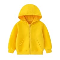 YAGATA Toddler Sweatshirt Zip Up Boys Girls Cotton Pullover Hoodie Solid Fall Winter Sport Pullover Jacket Coat for Kids 4-5T Yellow 120