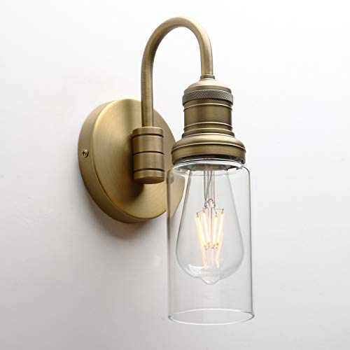 PERMO-Industrial-Vintage-Gooseneck-Wall-Mount-Single-Sconce-with-31-Cylindrical-Clear-Glass-Shade-Wall-Sconce-Light-Lamp-Fixture-Antique PERMO Industrial Vintage Gooseneck Wall Mount Single Sconce with 31 Cylindrical Clear Glass Shade Wall Sconce Light Lamp Fixture Antique