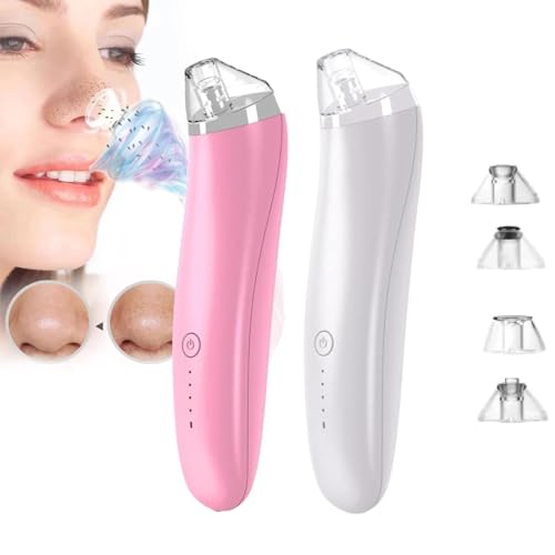 Luxury Confidence Keratin Remover Blackhead Remover Pore Vacuum Electric Face Vacuum Pore Cleaner White Heads Removal with 3 Modes and 4 Suction Heads Nose Hair Removal (Pink+White, One Size) - Image 3