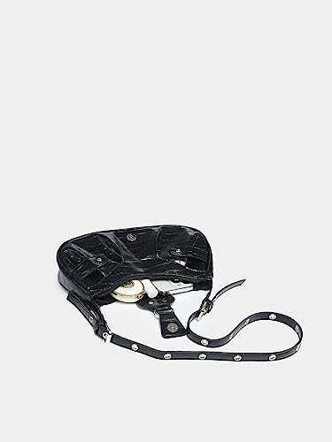 Verdusa Women'S Pleated Hobo Shoulder Bag Pu Leather Clutch Handbag Black Crocodile One-Size thumb #4