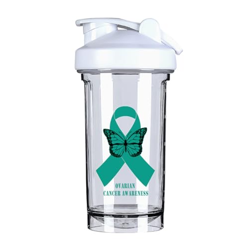 Ovarian Cancer Awareness 18 Ounce Shaker Bottle Drink Mixer Leak-proof Pre Workout Protein Shakes Meal Replacement Shakes Bottles 500ML/18 Oz White