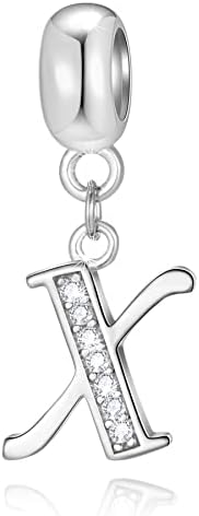 CRISNATA 26 Letter Pendant Charms, Polished 925 Sterling Silver Complete Initial A-Z Dangling CZ Stone Alphabet Beads, fits European Bracelet Necklace, Gift for Mother/Father/Daughter/Son/Sister/Aunt