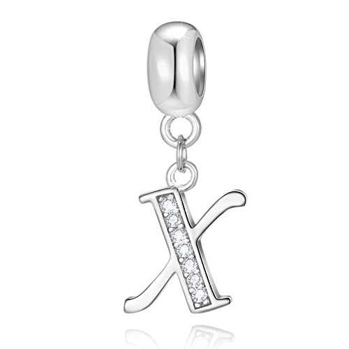 Initial X Pendant Charm, Letter X Charms Fit Pandora Xmas Bracelet, 925 Sterling Silver Dangle CZ Birthstone Alphabet Beads, Gift for Doctoer/Lover/Family