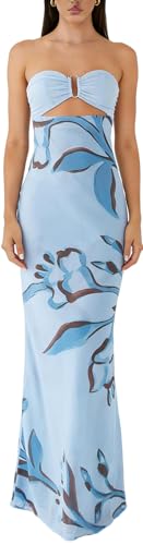 Image of Yiulangde Women Sexy Cut Out Maxi Dress Spaghetti Strap Backless Bodycon Dress Y2k Formal Hollow Out Sleeveless Long Dresses