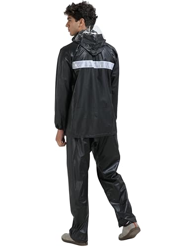 Image of FabSeasons Heavy Duty Waterproof Polyester Raincoat for Men with Reflective Strips, Hoodie & Elastic Cuffs - Ideal for Bike Riders & Night Safety