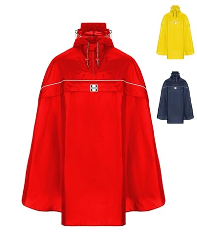 HOCK Fahrrad Regenponcho mit Kapuze inkl. Sichtfenster - Fahrradponcho Wasserdicht mit Reflektoren - Herren Damen Regenschutz - optimales Regencape zum Mitnehmen f&uuml;r alle Biker - Rot - L