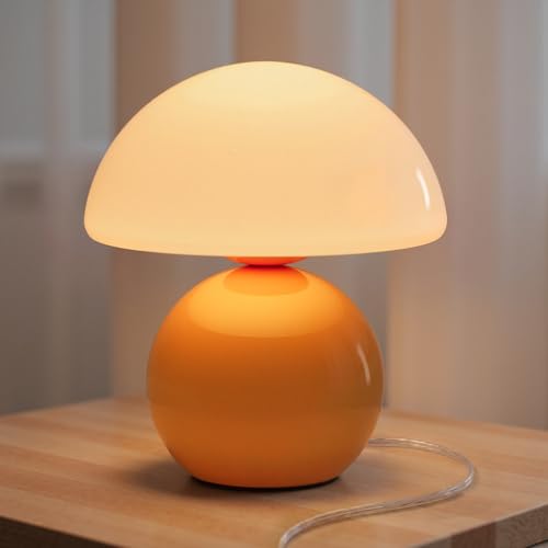 NIORSUN Lampada a fungo, lampada da tavolo per camera da letto, piccole lampade da comodino per soggiorno, mini lampada a fungo moderna (arancione)
