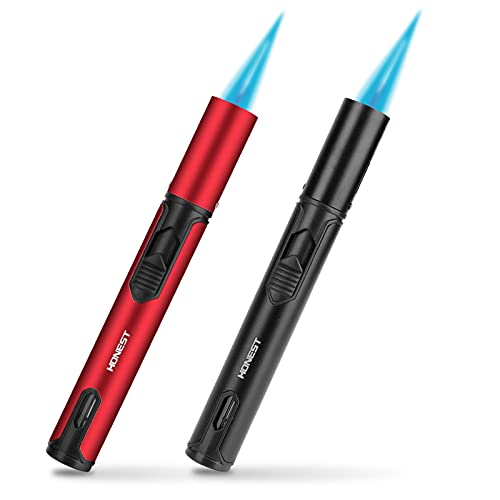 Butane Torch Lighter of 2 Pack, Globalstore 6'' Adjustable Pen Torch Lighter, Refillable Flame Lighter Grill Jet Blow Torch Lighter with Fuel Level Window for BBQ Candle Camping DIY (Gas Not Included)