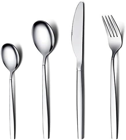 Amazon Brand - Eono Cutlery Set for 6 People, Stainless Steel Flatware Set, Tableware Silverware Set with Knife and Fork Sets, Mirror Polished and Dishwasher Safe - 24 Pieces