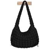 Puffer Tote Bag for Women Large Lightweight Crossbody Shoulder Bag Quilted Puffy Hobo Handbags Black XL