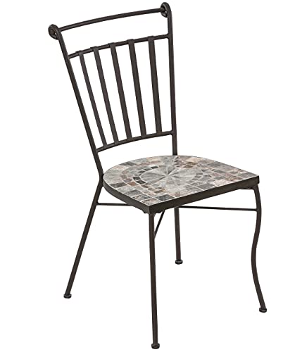 Dehner Mosaikstuhl Grazia, 90 x 47 x 40 cm, Eisen/Stein, pulverbeschichtet/galvanisiert, grau/braun