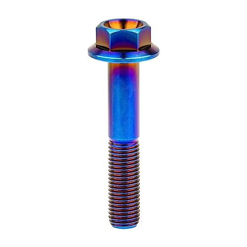 Image of Ti Screws M10 x 20 25 30 35 40 45 50 55 60 65 70 75 80 90 100mm 1.25 Pitch Titanium Flange Hex Bolt Pack of 4 (Burnt Blue, M10x55mm)