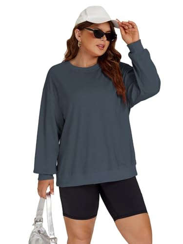 Image of ROSRISS Womens-Plus-Size-Sweatshirts Oversized Long Sleeve Shirts Trendy Crew Neck Pullover Sweaters Casual Tops XL-5XL