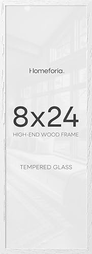 Image of Homeforia 8x24 Panoramic Frame White, High End Oak 8 x 24 Picture Frames Wood without Mat, 24x8 Thin Hanging Wooden Poster Frame for Wall, 8by24 Display Photo Frame, Tempered Glass, Wall Kit, Set of 1