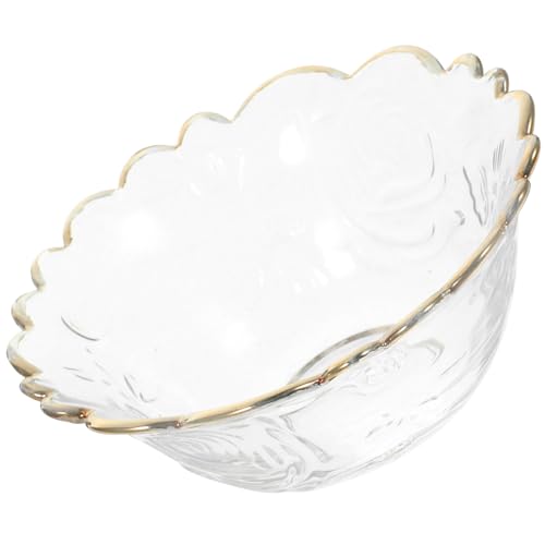 minkissy Tazón Grande de Vidrio para Postre Borde Dorado, Cuenco Reutilizable para Servir Ensaladas y Frutas, Diseño Japonés Delicado para Uso en Fiestas y Hogar, 1 Pieza