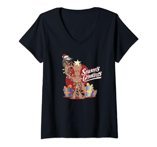 T-shirt Marvel col V Rocket et Groot Season's Greetings haut imprimé