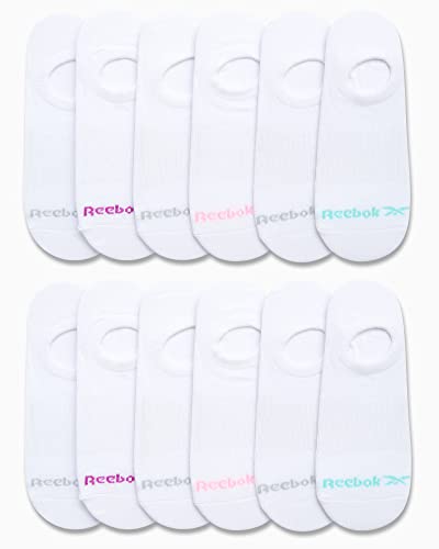 Reebok Women's No Show Performance Liner Socks with Heel Grip (12 Pack), Size 4-10, White2