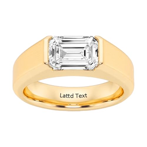 Lattd Lab Grown Diamond Ring 10K 14K 18K Solid Gold IGI Certified 1-6CT Personalized Solitaire Emerald Cut Diamond Engagement Ring for Men Dad Husband Christmas Anniversary Wedding Signet Rings Gifts