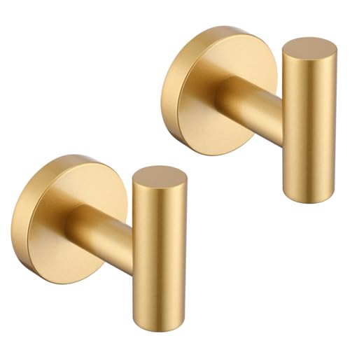 Hoooh Gold Towel Hook, SUS 304 Stainless Steel Coat/Robe Clothes Hook for Bath Kitchen Garage Wall Mounted (2 Pack), B100-BG-P2