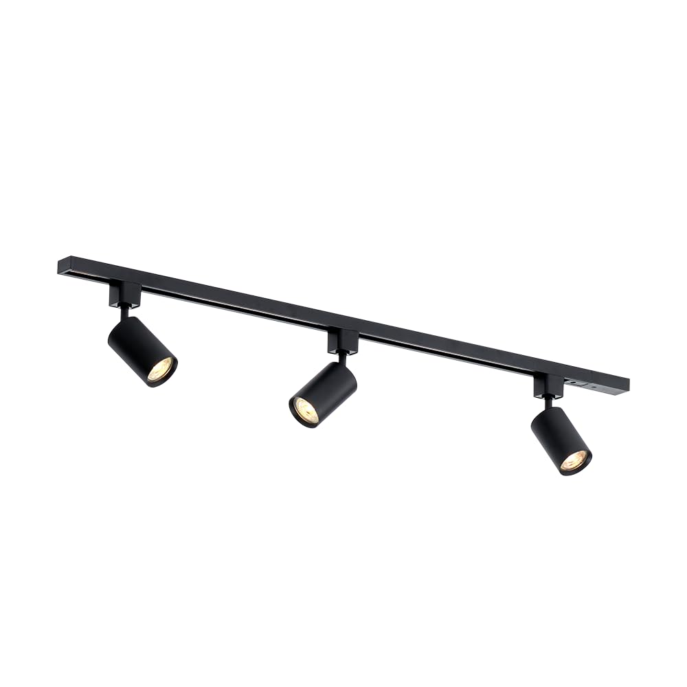 Qub Focus III - Foco de techo monofásico (100 cm, 3 cabezales GU10, 1 riel de 1 m, forma en I, color negro, extensible y flexible), compatible con LED, iluminación de riel de diseño moderno