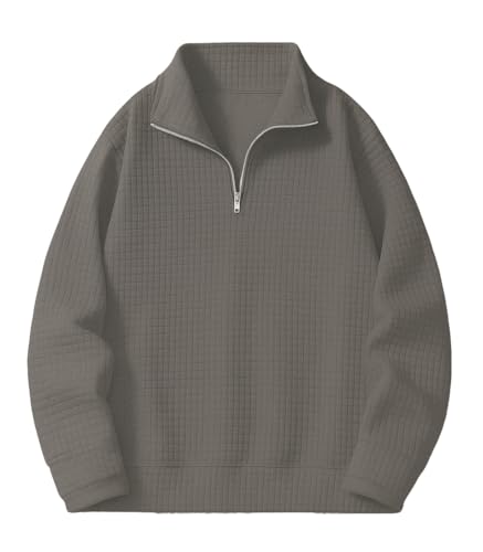 KAJARU Men's Textured Half-Zip Short Sleeve Sweatshirt - Casual Summer Pullover Top (in, Alpha, L, Regular, Grey)