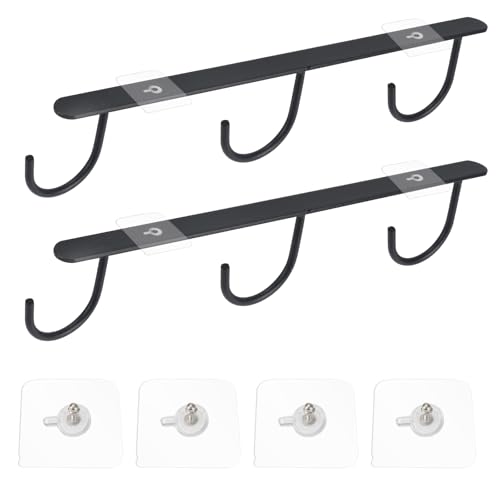 KINDPMA 2 Piezas Soporte Colgante para Tazas, Soporte para Colgar Tazas 3 Ganchos con 4 Tornillos Adhesivos sin Taladrar