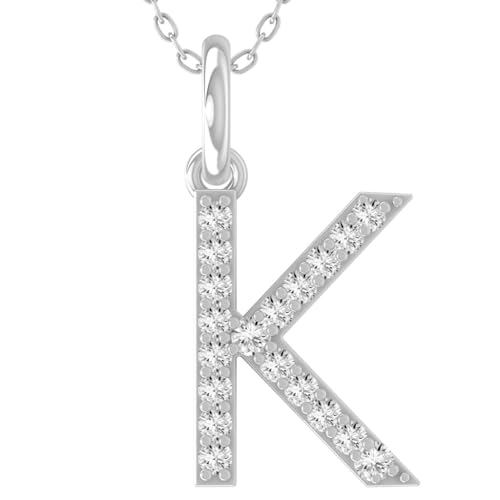 1/10 Carat Round lab Grown Diamond A-Z initial Pendant Necklace | 10K, 14K Yellow or White Gold and Sterling Silver Cable Chain Necklace 18 inch | D-F Color and VS1 Clarity