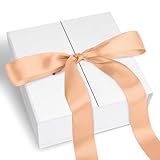 JOHOUSE Gift Box with Lid, White Favor Box with Ribbon Magnetic Closure Goodie Box for Wedding Christmas Birthday Gift Packging 8x8x3.5 Inches