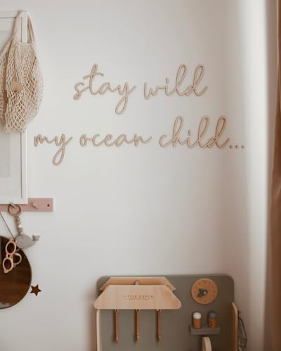 Wooden Stay Wild My Ocean Child Sign for Backdrop, Boho Nursery Wall Art Neutral Wooden Ocean Wall Decor for Playroom Nursery Children Baby Boys and Girls Bedroom