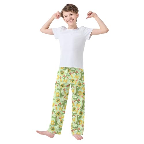 ZZXXB Dinosaur Alphabet Boys Long Pants Soft Trousers Elastic Waist Kids Lounge Bottoms with Pockets S-XL2