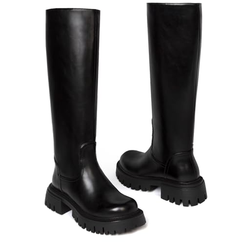 Platform Knee High Boots for Women Comfortable Round Toe Chunky Heel Tall Boots with Side Zip Dress Casual Long Riding Boots3
