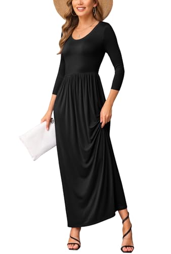 Image of EUOVMY Women's Long Sleeve Loose Maxi Dresses Casual Long Dresses with Pockets