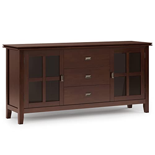 SIMPLIHOME Aparador de madera maciza artesanal de 60 pulgadas de ancho, contemporáneo, grande, en madera maciza, requiere montaje completo