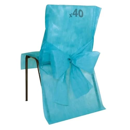 40 Housses de Chaise bleu turquoise avec Nœud 50 x 95 cm – Décoration de Salle Élégante et Festive – Tissu Non Tissé Résistant – Idéal Mariage,...