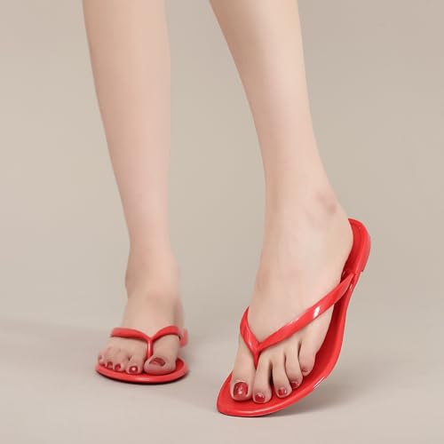 Image of Womens Flip Flops Thong Sandals Jelly Shoes Flat for Ladies Slides Black Slippers Size 9 Slip On Summer Beach Dressy