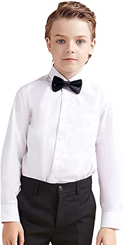LOLANTA Boys Dress Shirts Button Down Shirt Long Sleeve Boys Kids Shirts and Tie Sets Solid Color Uniforms 2-13 Years2