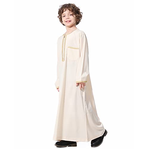 ODIZLI Arabic Thobe Muslim Thobe Kaftan Islamic Boys Jubba Thobe Dishdasha Saudi Arabia Islamic Clothing Jesus Robe Bisht Abaya Clothes Boy’s Long Sleeves Muslim Robe Kids Ramadan Eid Beige 4-5 years4