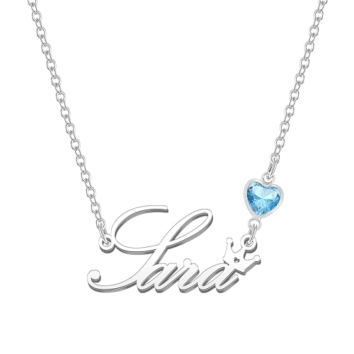 Kraven Collane Donna con Nome Daino Pietra di Nascita Blu Ciondolo con Nome Iniziale Personalizzate inciso su Misura Regali di Natale per Donne Ragazze Adolescenti Figlia (Sara)