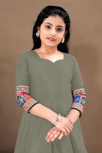 Image of Cotton Silk Long Anarkali Kurta for Girls